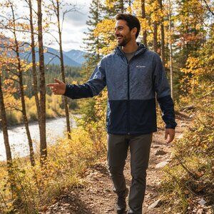 Columbia Size XL Navy Blue Roan Mountain Full Zip Up Hoodie Rain Windbreaker